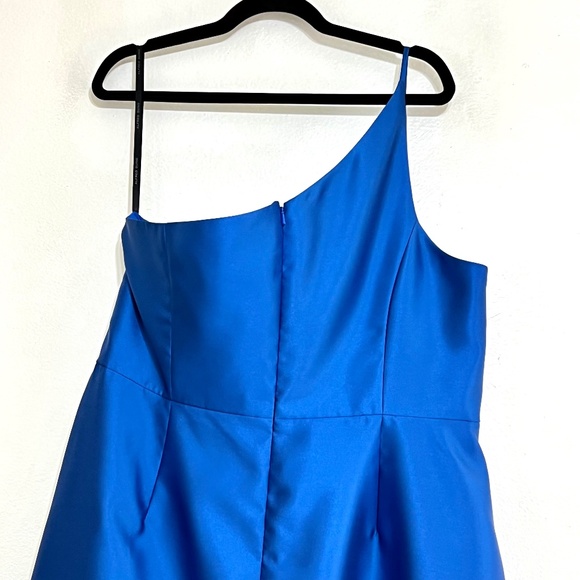 Alfred Sung D831 One Shoulder Draped Front Slit Satin Gown - Picture 7 of 12